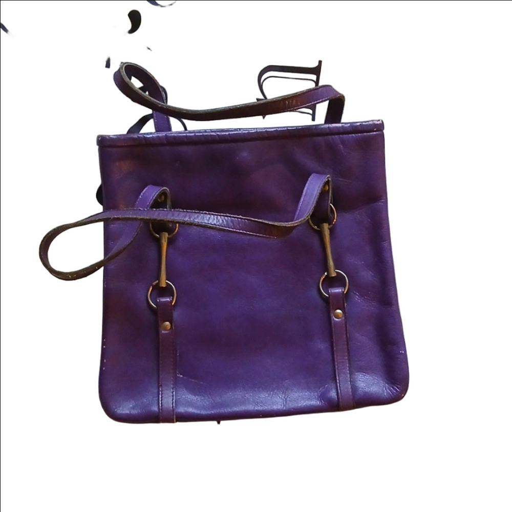 1980s Vintage Small Purple Leather Totebag Made In France